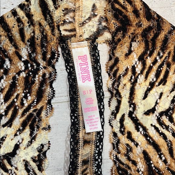 PINK Victoria's Secret Animal Print Lace Extra Low Rise Thong Panties Small - Picture 4 of 8